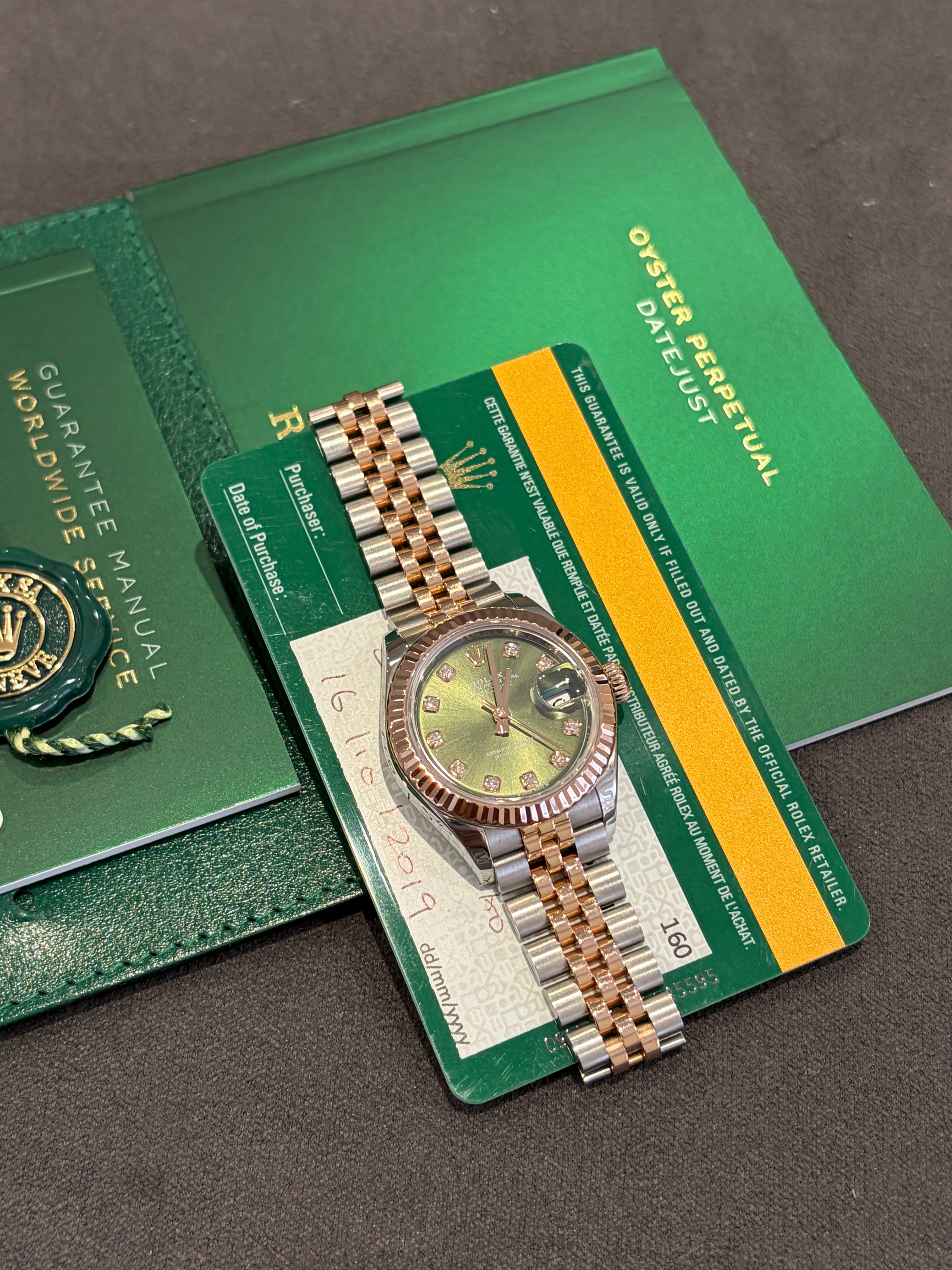 Rolex Date just 28mm Ref:279171 Olive Diamond dial 2019 Box & papers