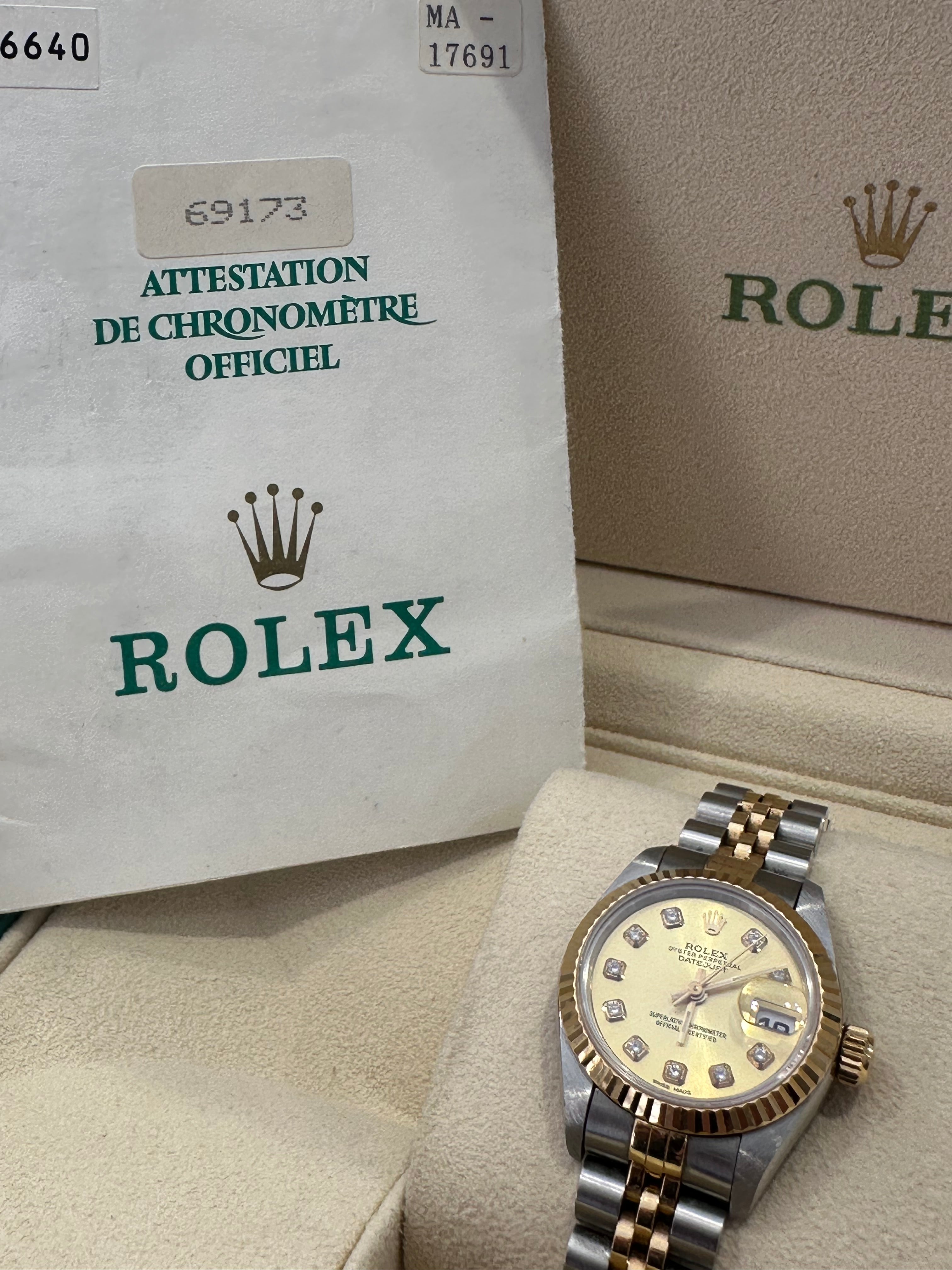 Rolex Datejust Ladies Jubilee Steel & Gold Champagne Diamond Dot Dial