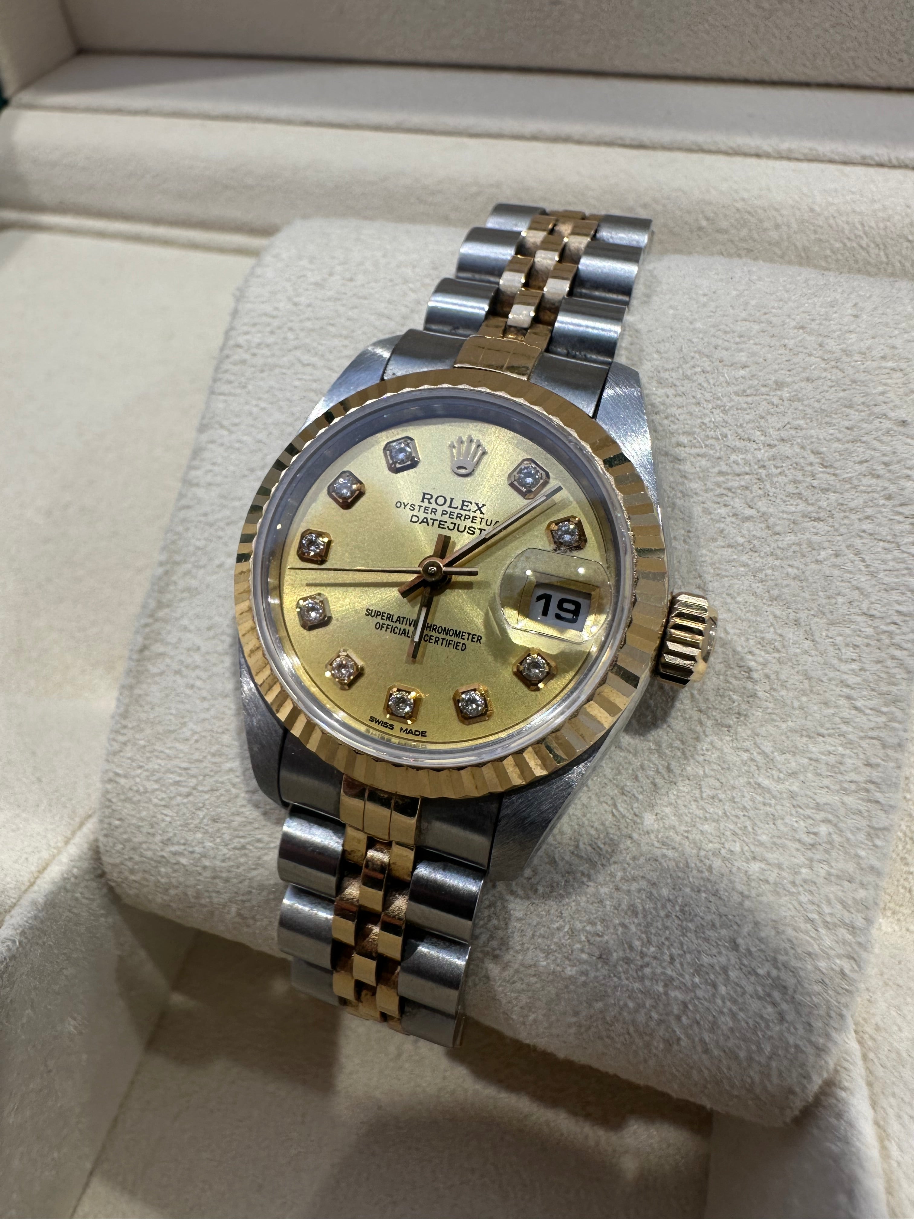 Rolex Datejust Ladies Jubilee Steel & Gold Champagne Diamond Dot Dial