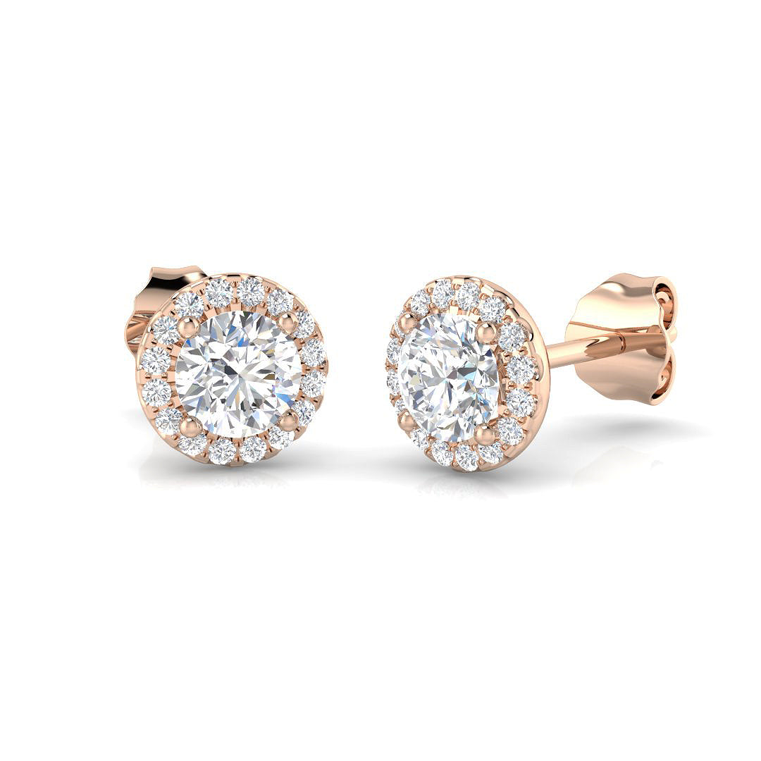 Diamond Halo Stud Earrings - 1.10ct