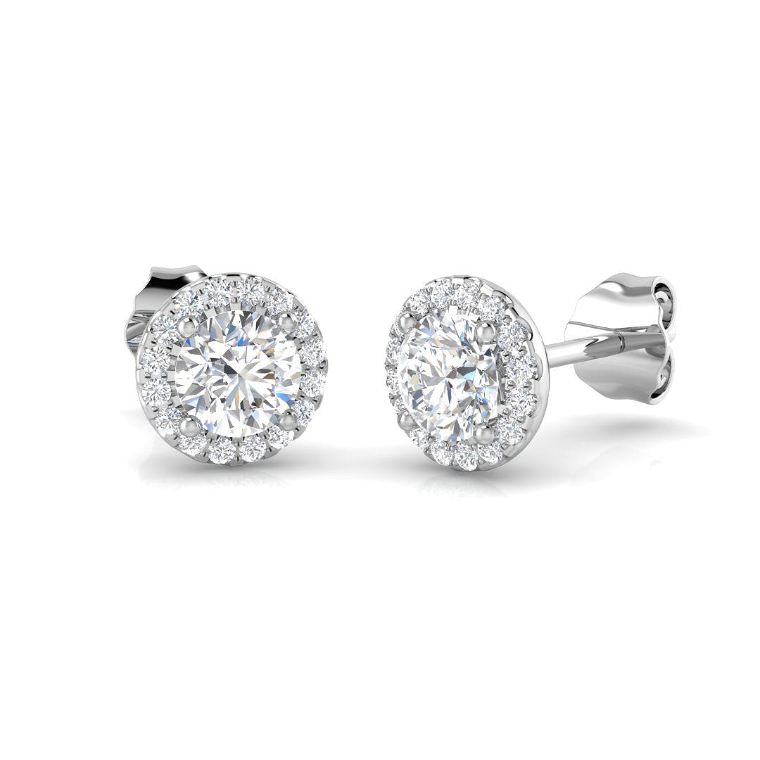 Diamond Halo Stud Earrings - 1.10ct